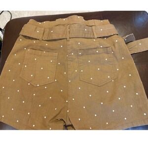 MINE Womens Polka Dot Paperbag Waist Shorts Brown White Belted Large